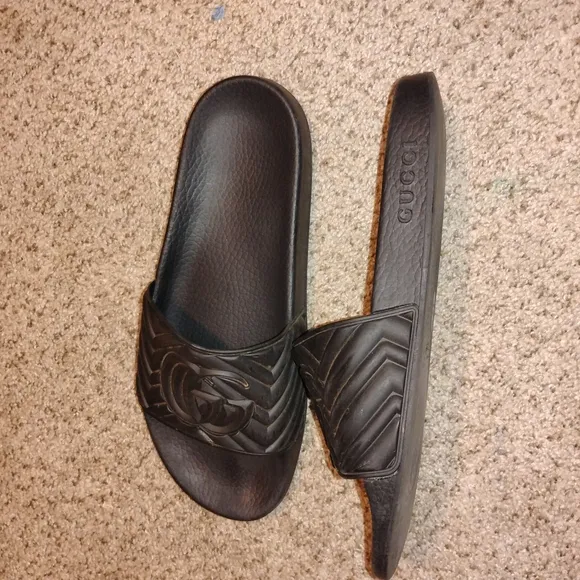 Gucci Gray Embossed Slide Sandals