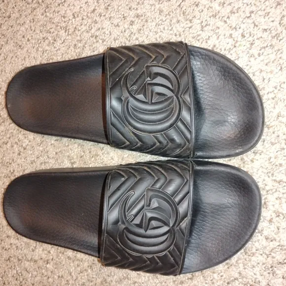 Gucci Gray Embossed Slide Sandals