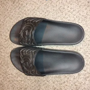 Gucci Gray Embossed Slide Sandals