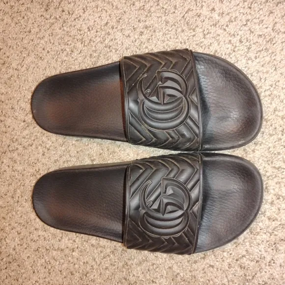 Gucci Gray Embossed Slide Sandals