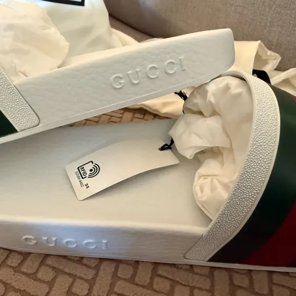 Gucci Men’s Signature White Slides with Red and Green Stripes Size 11 NIB w/dust