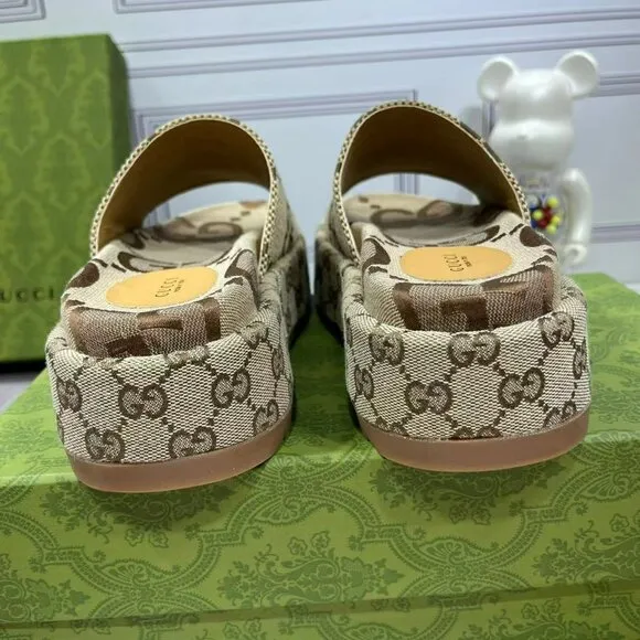 GUCCI Monogram Jumbo GG Brown Slide Sandals