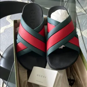 Gucci Red and Green Crisscross Slides with Box and Bags for each Slide