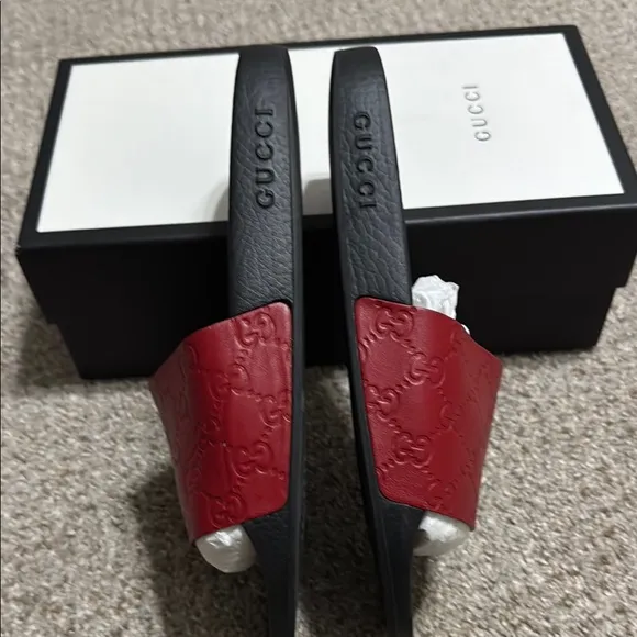 Gucci Red Embossed Slides