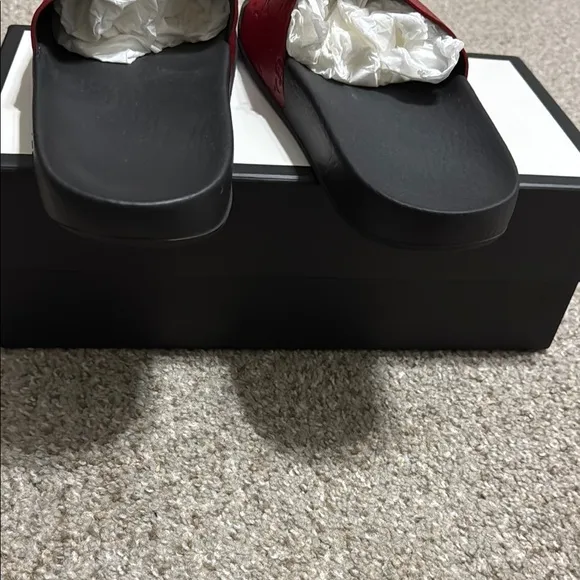 Gucci Red Embossed Slides