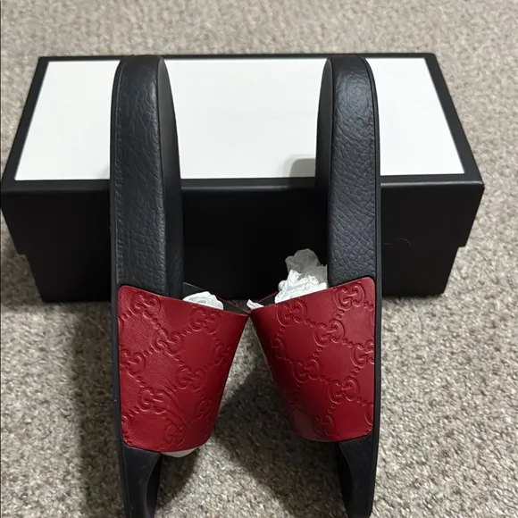 Gucci Red Embossed Slides