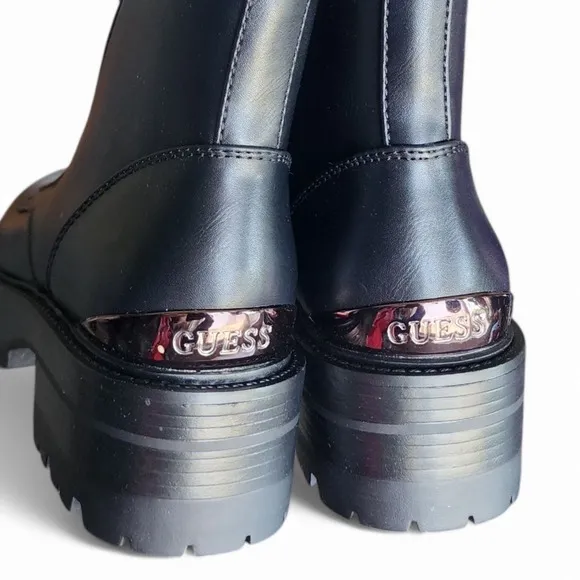 Guess Black Combat Boots Side Zip Lace Up Lug Sole‎ Ankle Boots 7.5 New in Box