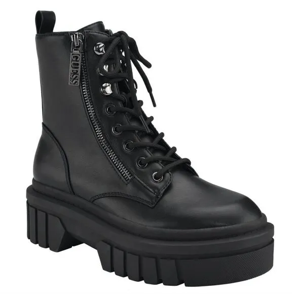 Guess Womens Ferina Faux Leather Lug Sole Combat &amp; Lace-up Boots 5.5