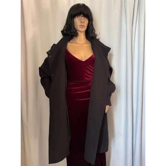 H&amp;M Black dress coat rounded fold over collar with flower belt 12