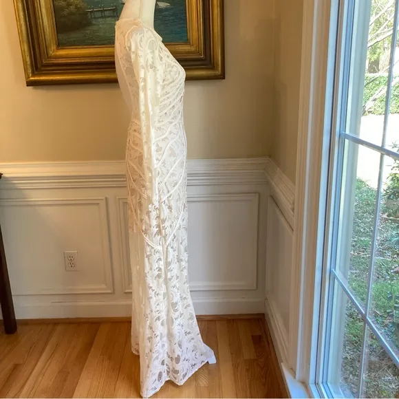 H&amp;M Cream Lace Open Back Long Sleeve Maxi Dress NWT
