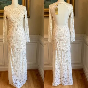 H&amp;M Cream Lace Open Back Long Sleeve Maxi Dress NWT