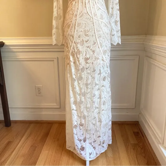 H&amp;M Cream Lace Open Back Long Sleeve Maxi Dress NWT