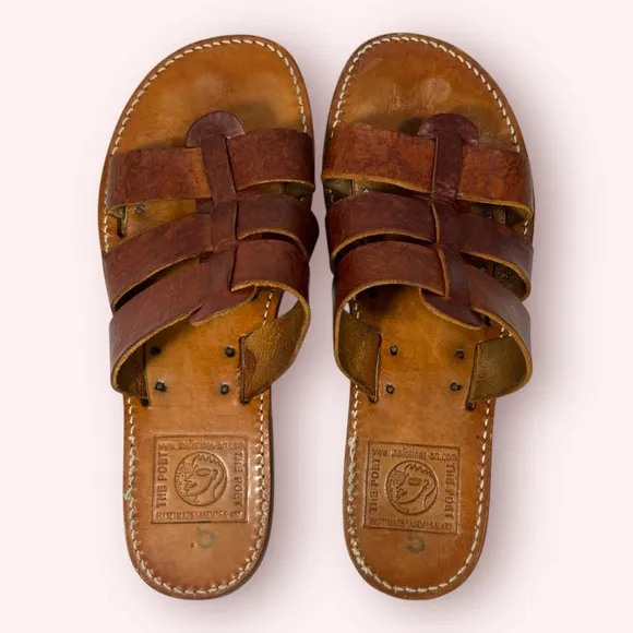 HANDMADE Melissinos Greek Caesar Brown Leather Slide Sandals Men's Size 11.5