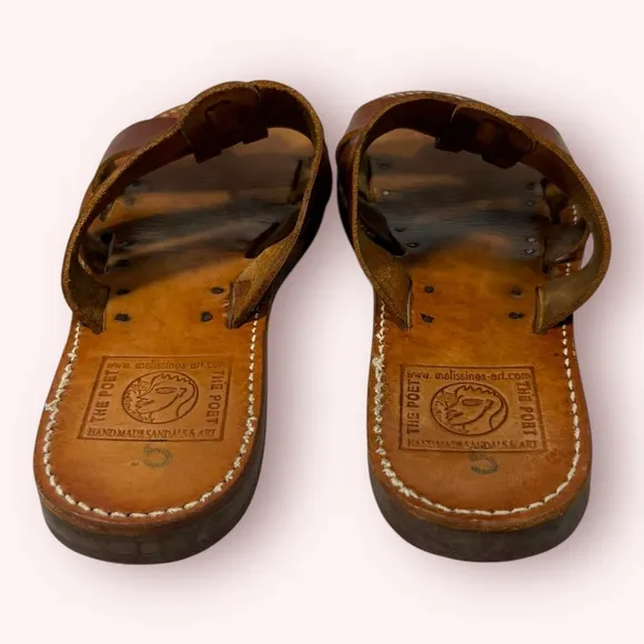 HANDMADE Melissinos Greek Caesar Brown Leather Slide Sandals Men's Size 11.5