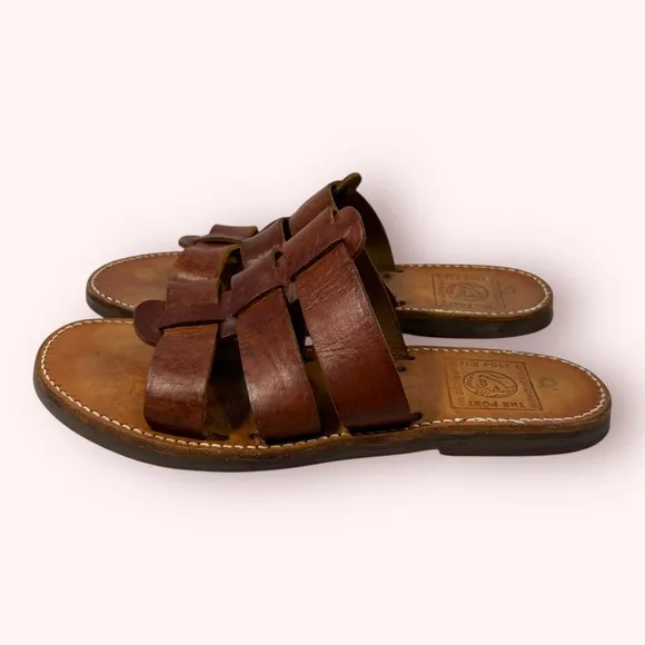 HANDMADE Melissinos Greek Caesar Brown Leather Slide Sandals Men's Size 11.5
