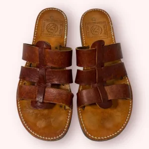 HANDMADE Melissinos Greek Caesar Brown Leather Slide Sandals Men's Size 11.5