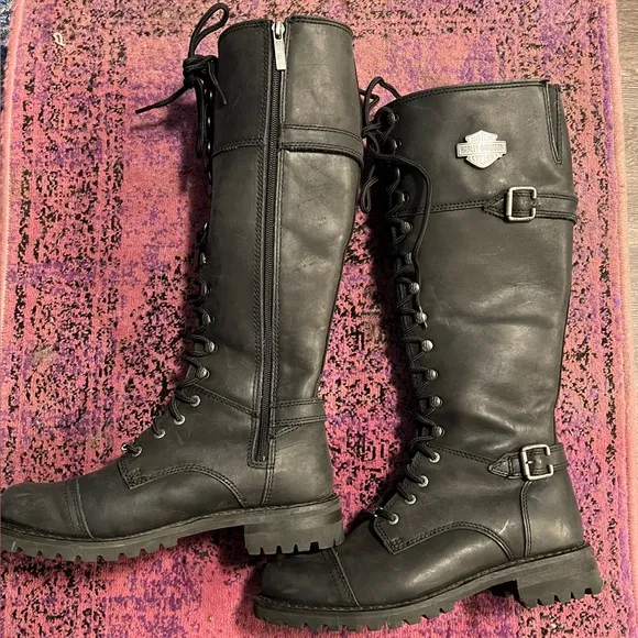 Harley-Davidson Black Combat Moto Boots with Lace-Up Design