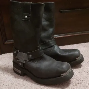 Harley-Davidson Black Mid-Calf Boots with Durable Leather and Heavy-Duty Sole