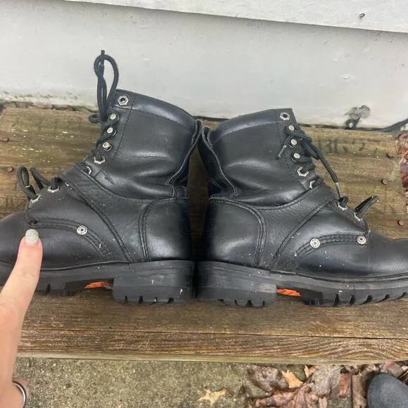 Harley Davidson Black Moto Biker Lace Up Buckle Boots 81003 Size 6 1/2