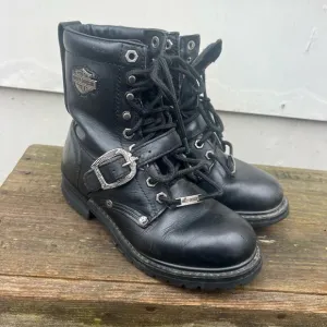 Harley Davidson Black Moto Biker Lace Up Buckle Boots 81003 Size 6 1/2