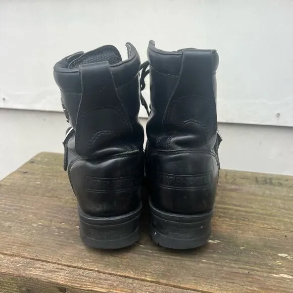Harley Davidson Black Moto Biker Lace Up Buckle Boots 81003 Size 6 1/2