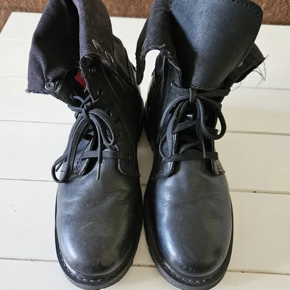 Harley Davidson Womens Black Leather Lace-Up Boots W Zipper. Size 7