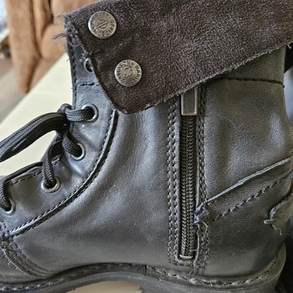Harley Davidson Womens Black Leather Lace-Up Boots W Zipper. Size 7