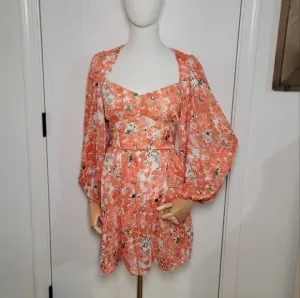Hello Molly Orange Floral Mini Long Sleeve Cottagecore Romantic Spring Dress 4