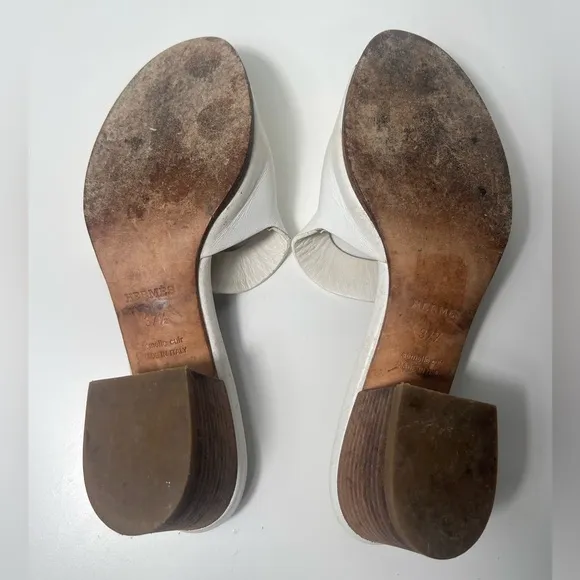 Hermes Mona Calfskin Leather Slides Sandals Slip On High Heels Mules