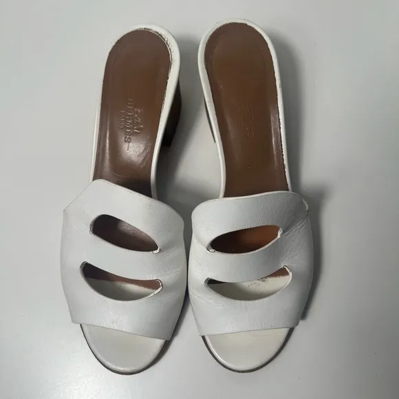 Hermes Mona Calfskin Leather Slides Sandals Slip On High Heels Mules