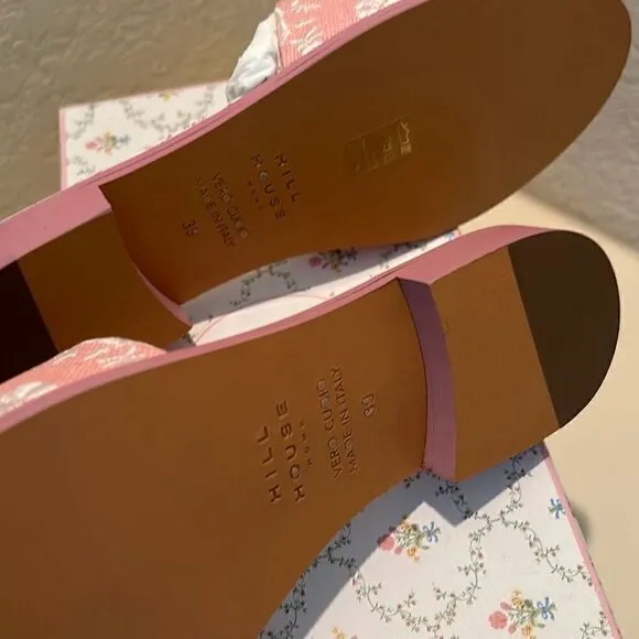 Hill House Womens 10.5 Sandals Summer Slide Embroidered Leather Linen Pink New