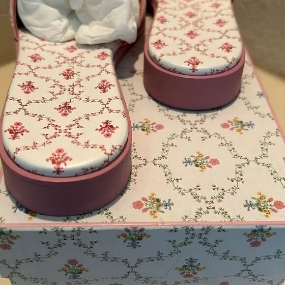Hill House Womens 10.5 Sandals Summer Slide Embroidered Leather Linen Pink New