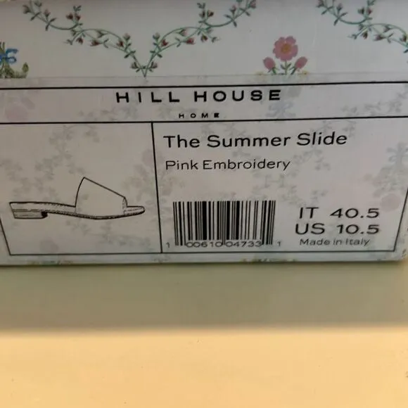 Hill House Womens 10.5 Sandals Summer Slide Embroidered Leather Linen Pink New