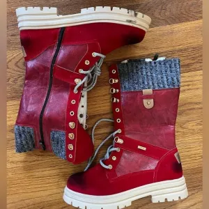 HKR Red Lace Up Boots | Size