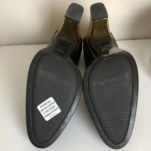 Hogan Black Patent Gold Detail Heeled Loafers