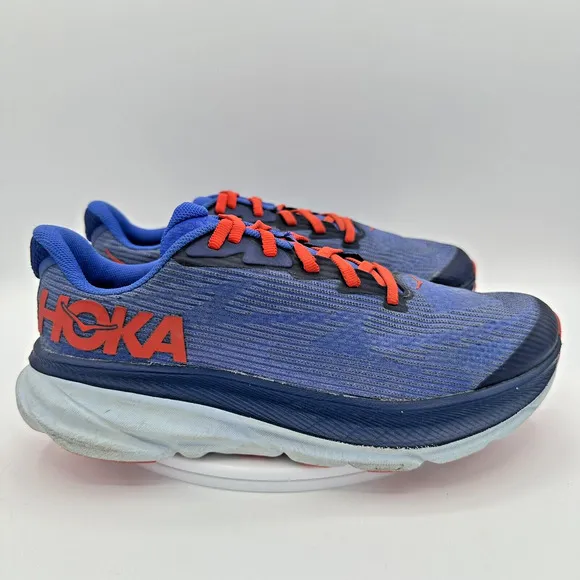 Hoka One One Clifton 9 Running Shoes Youth 5 UK 4 Blue Red Cushioned Sneakers