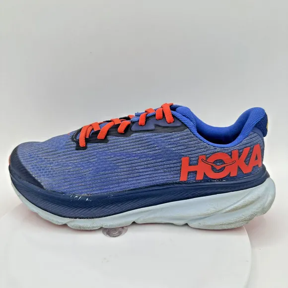 Hoka One One Clifton 9 Running Shoes Youth 5 UK 4 Blue Red Cushioned Sneakers