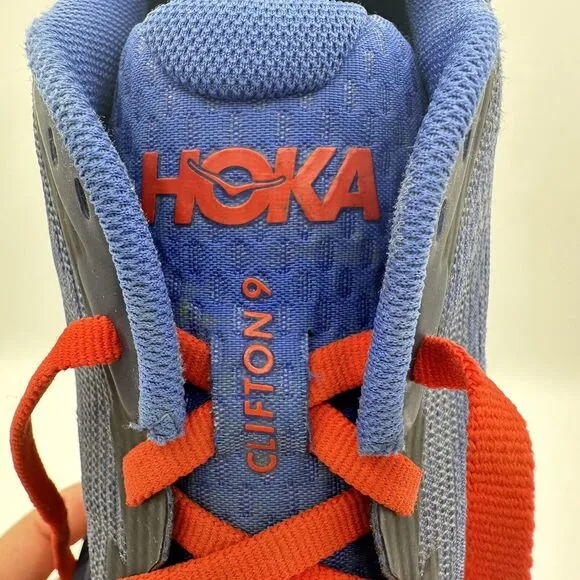 Hoka One One Clifton 9 Running Shoes Youth 5 UK 4 Blue Red Cushioned Sneakers