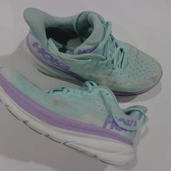 Hoka One One Clifton 9 Women's Running Comfort Sneakers Green‎ Purple Size 8.5B