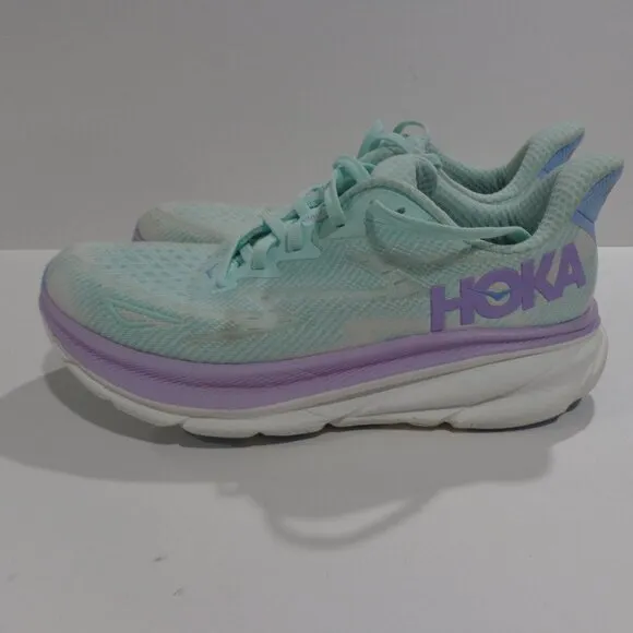 Hoka One One Clifton 9 Women's Running Comfort Sneakers Green‎ Purple Size 8.5B