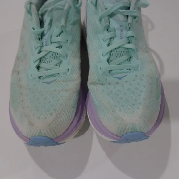 Hoka One One Clifton 9 Women's Running Comfort Sneakers Green‎ Purple Size 8.5B