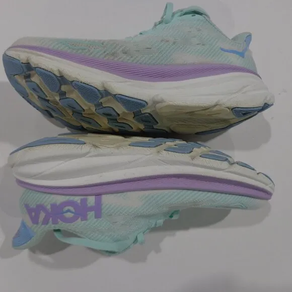 Hoka One One Clifton 9 Women's Running Comfort Sneakers Green‎ Purple Size 8.5B