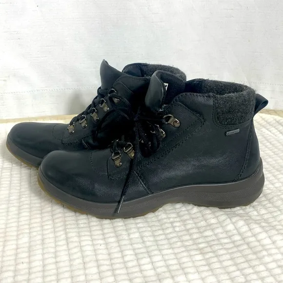 Hotter CORR-TEX Black Leather Lace up ankle boots size 8.5 US made in England