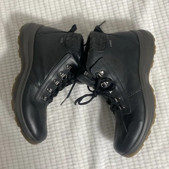 Hotter CORR-TEX Black Leather Lace up ankle boots size 8.5 US made in England