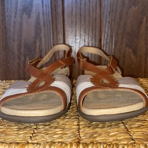 Hotter Leather Brown/Gray/White Flare Sandals