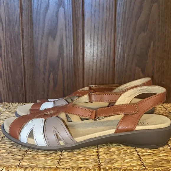Hotter Leather Brown/Gray/White Flare Sandals