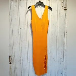 HOUSE OF HARLOW 1960 Ribbed Knit Midi Dress with Side Slit Ring Detail