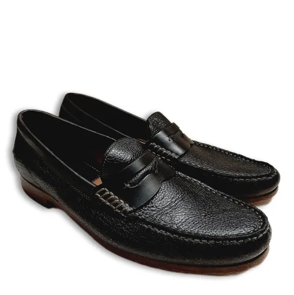 H.S. TRASK Genuine Handsewn Leather Penny Loafers Shoes Black Men's US 10 M