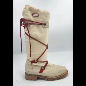 HUNTER Amazonas Cream Tall Red Laced Waterproof Boots with Lugg Soles, size 5