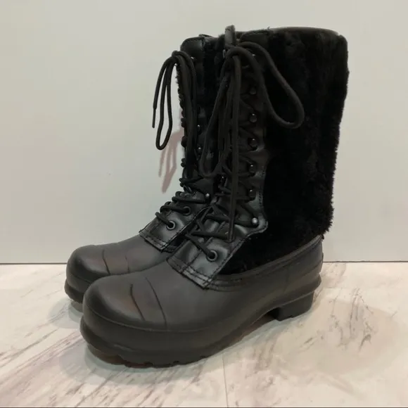 Hunter Black Lace Up Boots